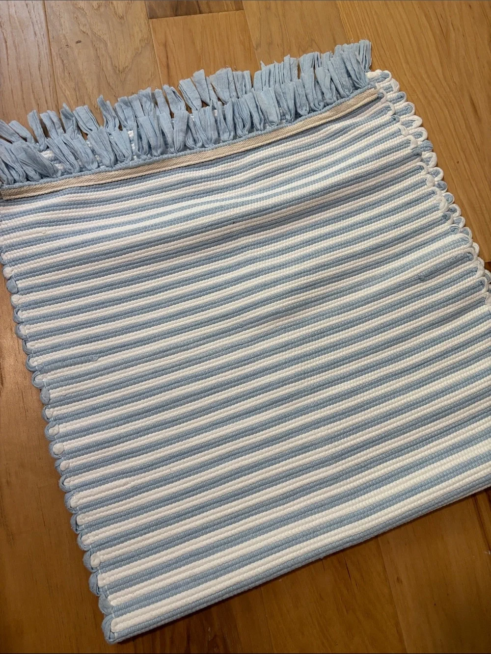 Blue and White Striped Fringe Door Mat - Stylish Home Accent